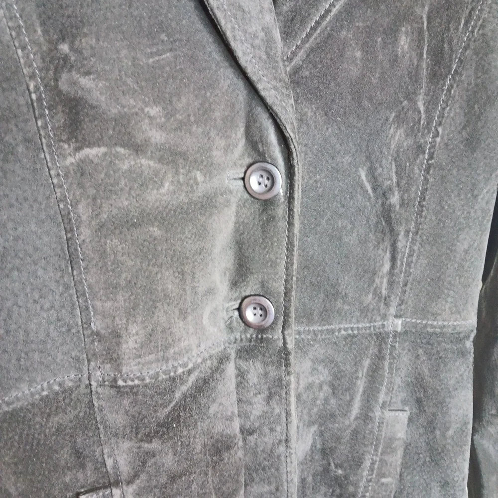 Vtg Y2K Blue Asphalt Trench Coat S Black Suede Whimsigoth Gritty Retro Edge